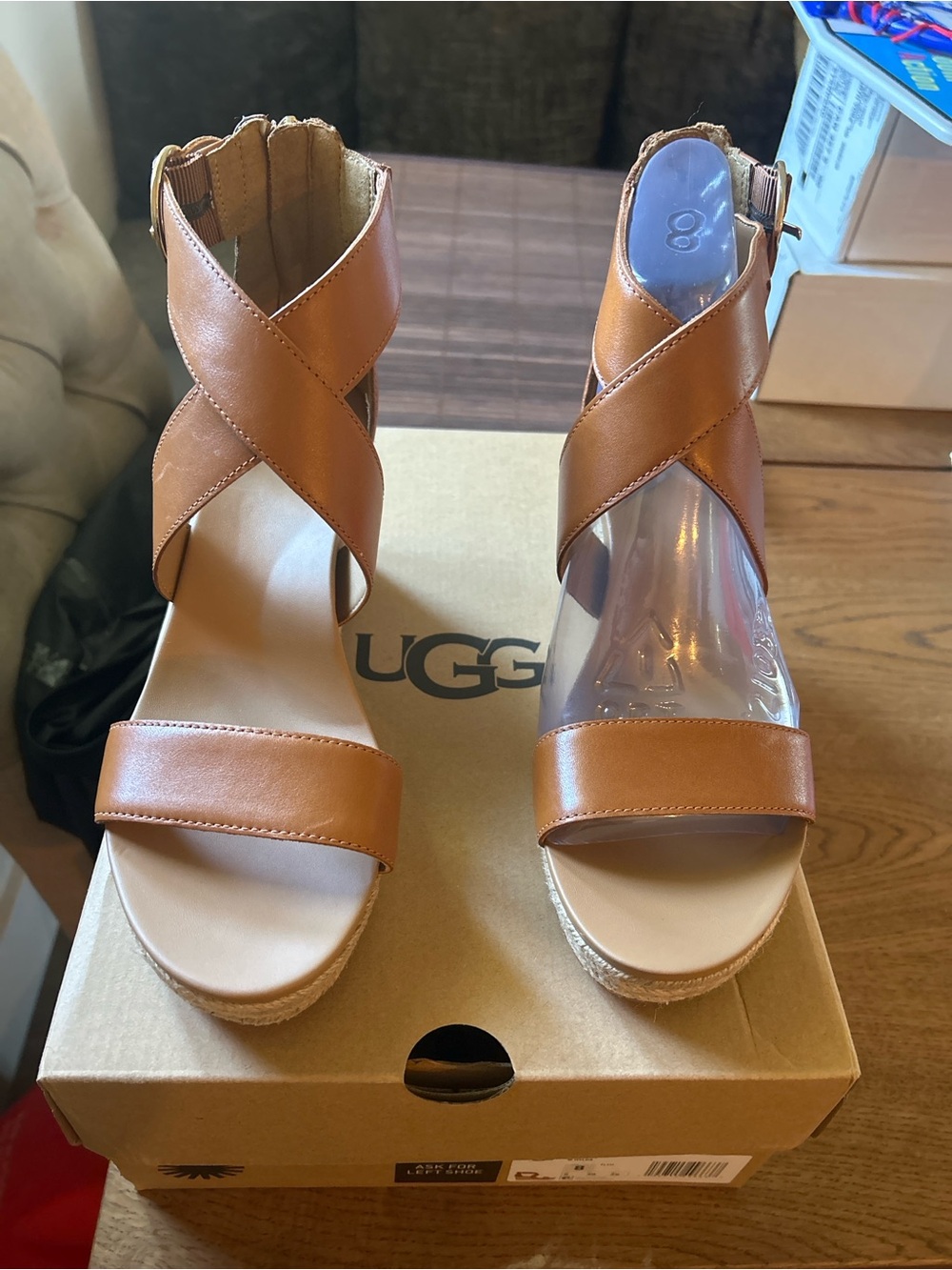 UGG Women's Chestnut Leather Crisscross Wedge Sandals